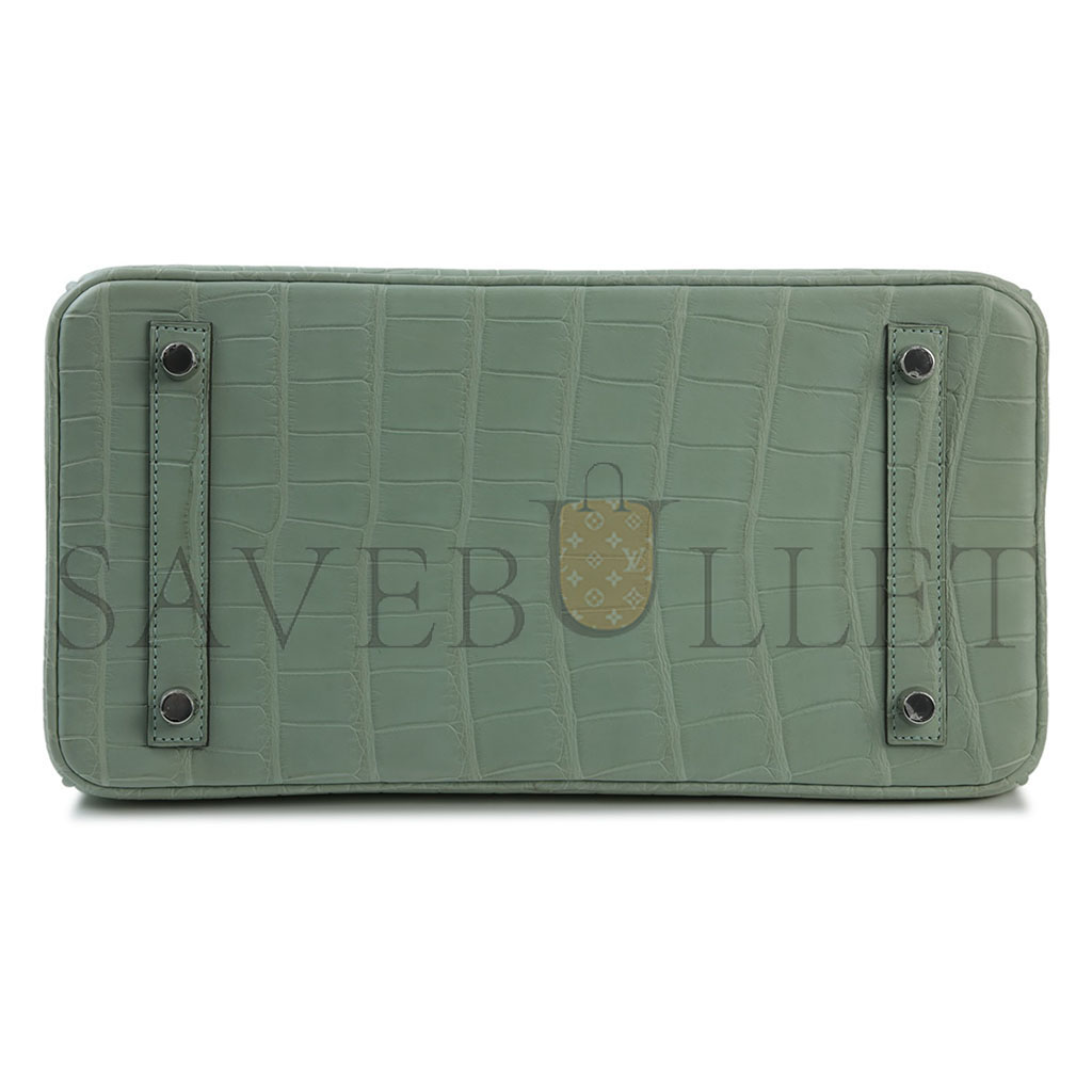 H**mes master birkin 30 crocodile leather mint green silver buckle h041354ck05 (30*22*15cm)